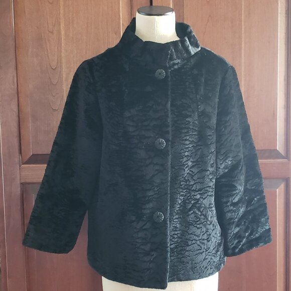 Vintage Black Faux Persian Lamb Button Up Jacket - Picture 2 of 12
